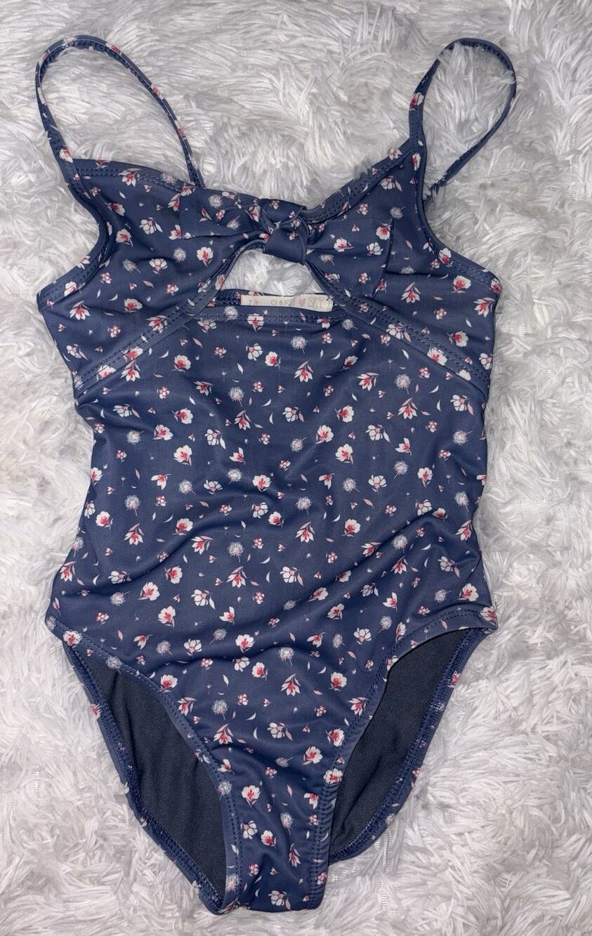 Sunset Sky Girls Sz. 7 Blue Design One Pc. Swimsuit. Adorable